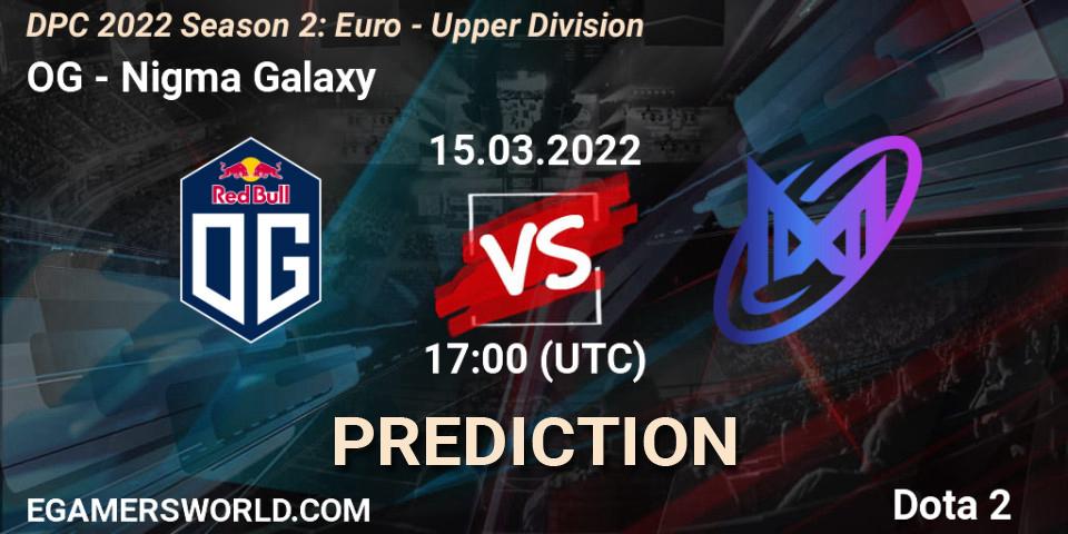 Prognose für das Spiel OG VS Nigma Galaxy. 15.03.22. Dota 2 - DPC 2021/2022 Tour 2 (Season 2): WEU (Euro) Divison I (Upper) - DreamLeague Season 17