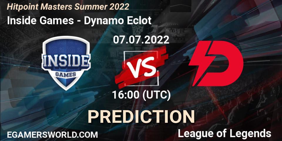 Prognose für das Spiel Inside Games VS Dynamo Eclot. 07.07.2022 at 16:00. LoL - Hitpoint Masters Summer 2022