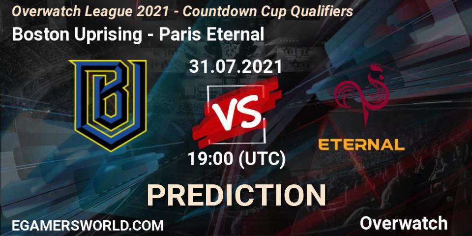 Prognose für das Spiel Boston Uprising VS Paris Eternal. 31.07.21. Overwatch - Overwatch League 2021 - Countdown Cup Qualifiers