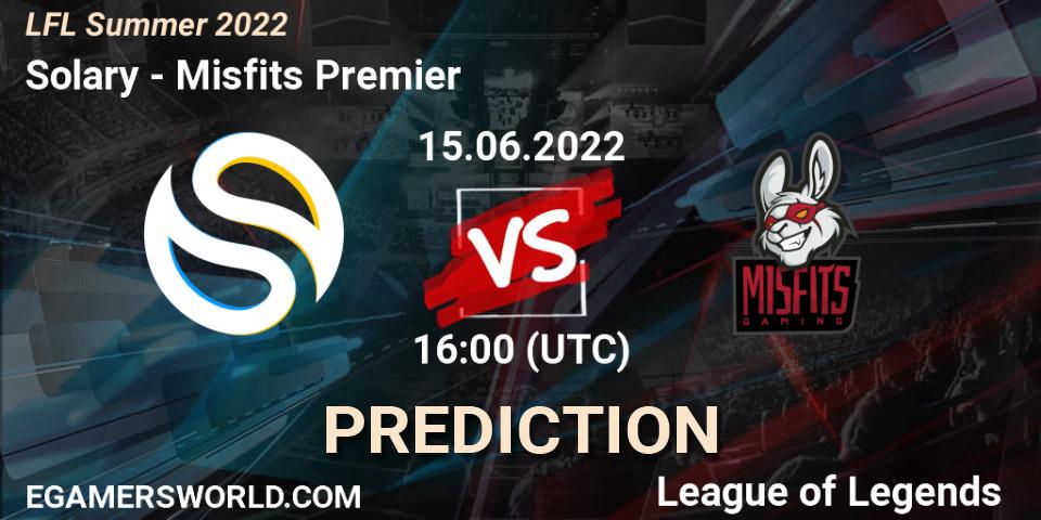 Prognose für das Spiel Solary VS Misfits Premier. 15.06.2022 at 17:00. LoL - LFL Summer 2022