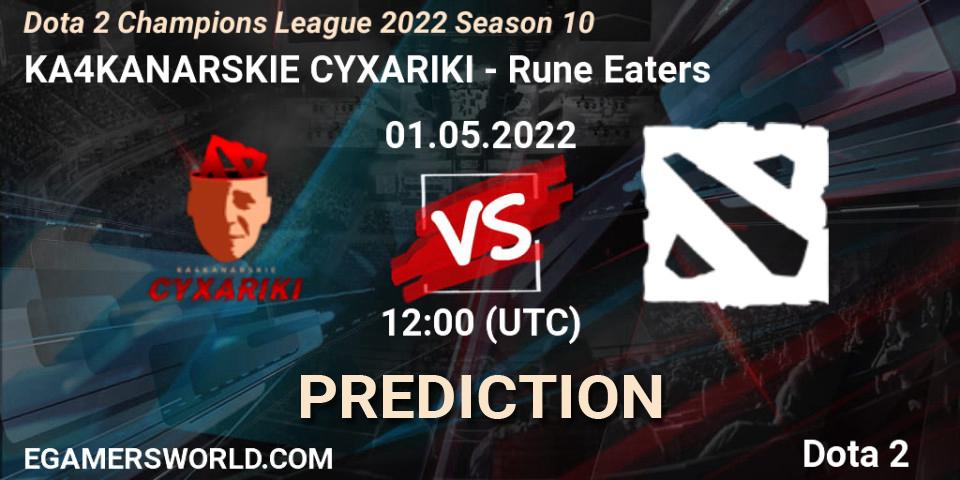 Prognose für das Spiel KA4KANARSKIE CYXARIKI VS Rune Eaters. 01.05.2022 at 15:02. Dota 2 - Dota 2 Champions League 2022 Season 10 