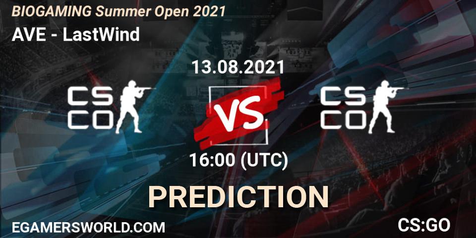 Prognose für das Spiel AVE VS LastWind. 13.08.2021 at 16:00. Counter-Strike (CS2) - BIOGAMING Summer Open 2021