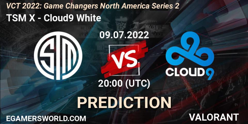 Prognose für das Spiel TSM X VS Cloud9 White. 09.07.2022 at 20:10. VALORANT - VCT 2022: Game Changers North America Series 2