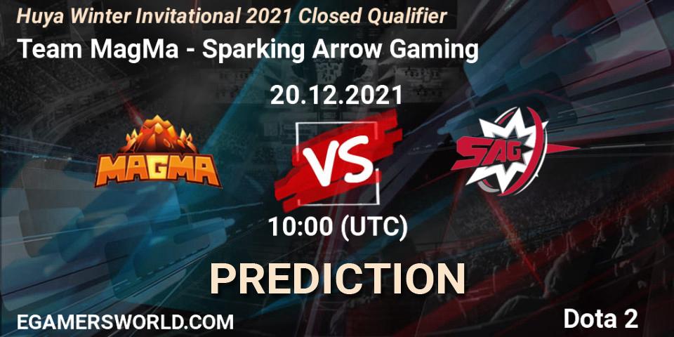 Prognose für das Spiel Team MagMa VS Sparking Arrow Gaming. 20.12.2021 at 09:40. Dota 2 - Huya Winter Invitational 2021 Closed Qualifier