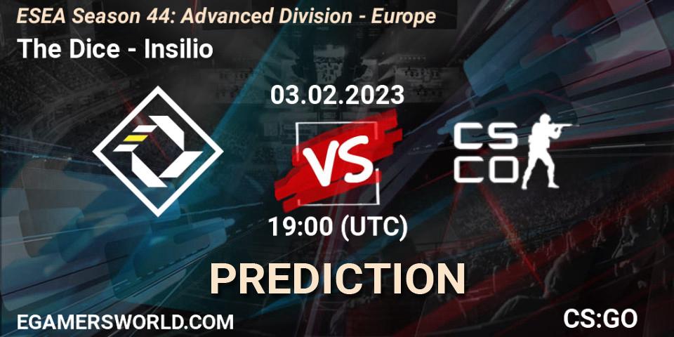 Prognose für das Spiel The Dice VS Insilio. 03.02.23. CS2 (CS:GO) - ESEA Season 44: Advanced Division - Europe