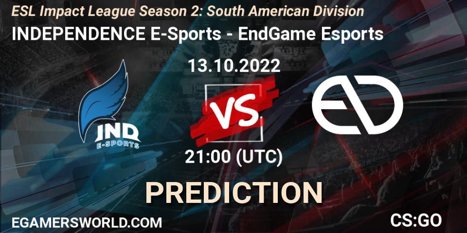 Prognose für das Spiel INDEPENDENCE E-Sports VS EndGame Esports. 13.10.22. CS2 (CS:GO) - ESL Impact League Season 2: South American Division