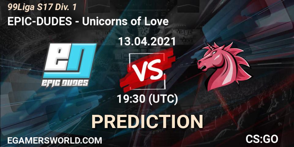 Prognose für das Spiel EPIC-DUDES VS Unicorns of Love. 26.05.21. CS2 (CS:GO) - 99Liga S17 Div. 1