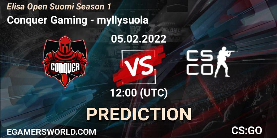 Prognose für das Spiel Conquer VS myllysuola. 05.02.2022 at 12:00. Counter-Strike (CS2) - Elisa Open Suomi Season 1