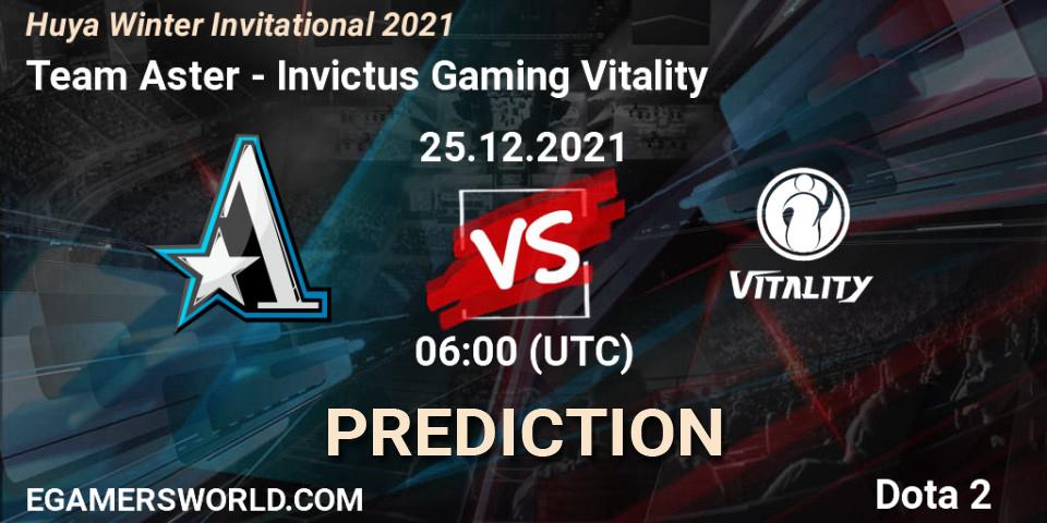 Prognose für das Spiel Team Aster VS Invictus Gaming Vitality. 25.12.2021 at 06:03. Dota 2 - Huya Winter Invitational 2021