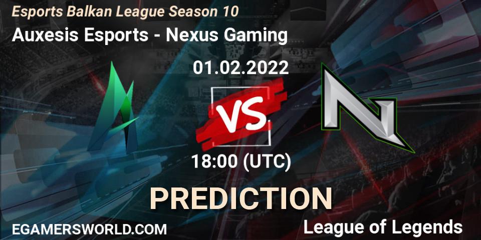 Prognose für das Spiel Auxesis Esports VS Nexus Gaming. 01.02.2022 at 18:00. LoL - Esports Balkan League Season 10