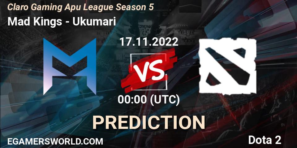 Prognose für das Spiel Mad Kings VS Ukumari. 18.11.2022 at 00:34. Dota 2 - Claro Gaming Apu League Season 5