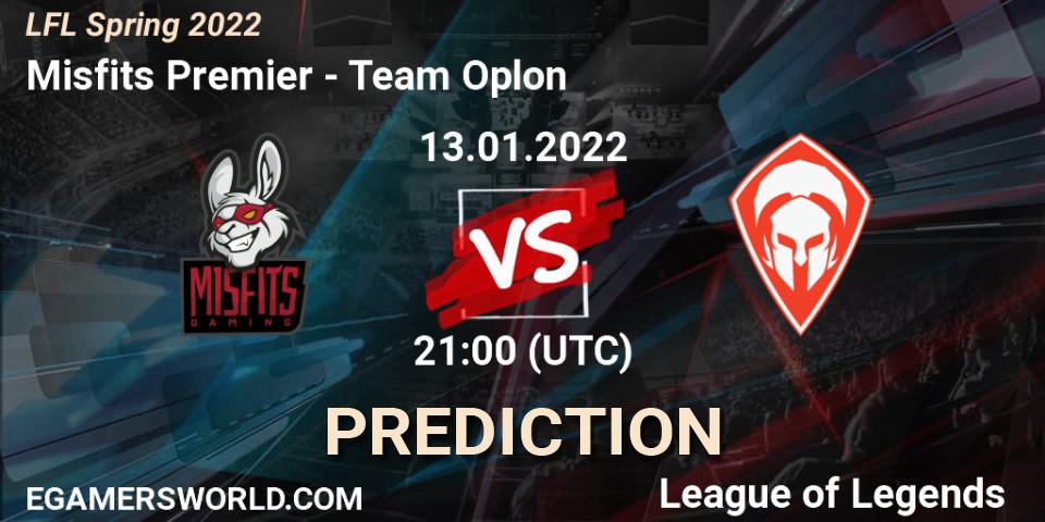 Prognose für das Spiel Misfits Premier VS Team Oplon. 13.01.2022 at 21:00. LoL - LFL Spring 2022