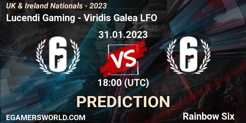 Prognose für das Spiel Lucendi Gaming VS Viridis Galea LFO. 31.01.2023 at 18:00. Rainbow Six - UK & Ireland Nationals - 2023