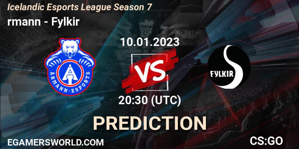 Prognose für das Spiel Ármann VS Fylkir. 12.01.2023 at 19:30. Counter-Strike (CS2) - Icelandic Esports League Season 7