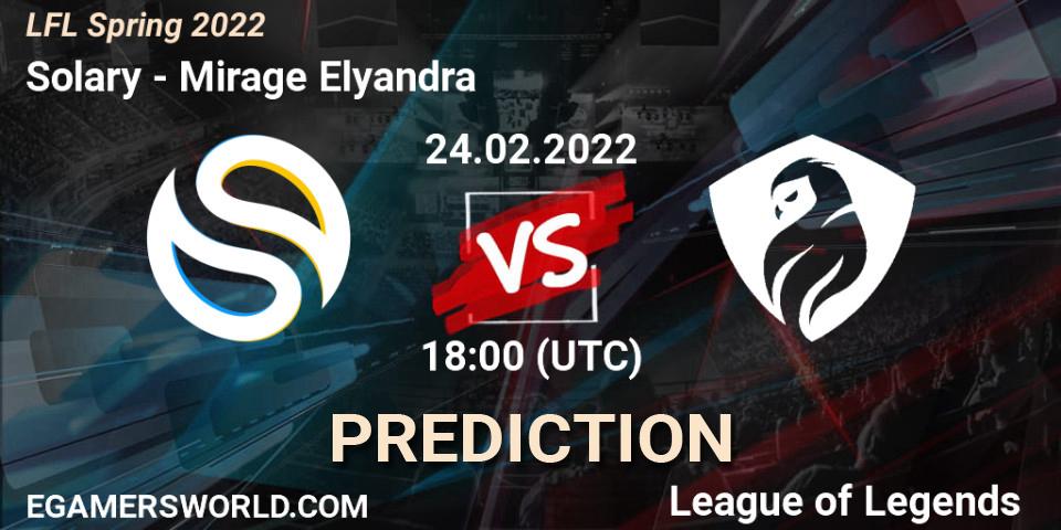 Prognose für das Spiel Solary VS Mirage Elyandra. 24.02.2022 at 18:00. LoL - LFL Spring 2022