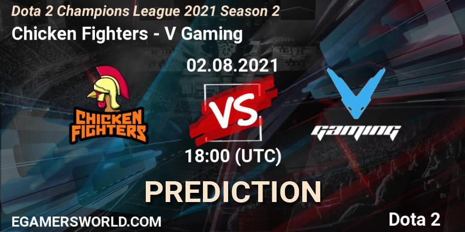 Prognose für das Spiel Chicken Fighters VS V Gaming. 02.08.2021 at 12:00. Dota 2 - Dota 2 Champions League 2021 Season 2