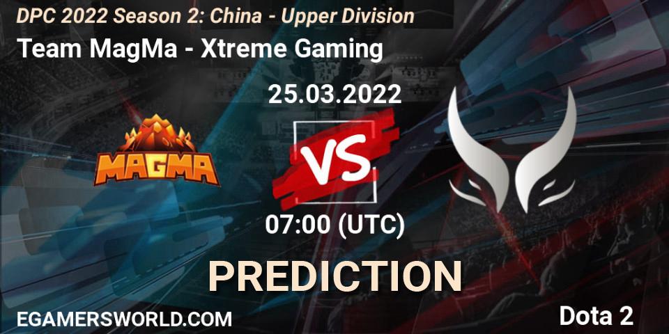 Prognose für das Spiel Team MagMa VS Xtreme Gaming. 25.03.2022 at 07:31. Dota 2 - DPC 2021/2022 Tour 2 (Season 2): China Division I (Upper)