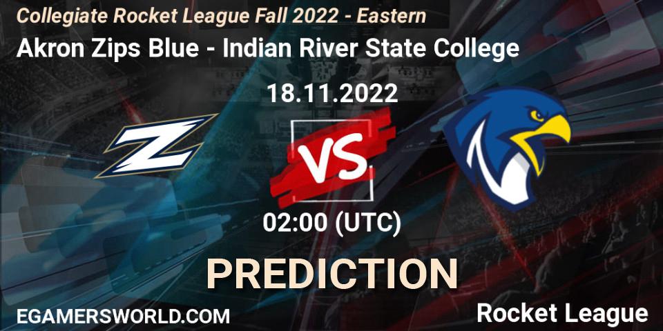 Prognose für das Spiel Akron Zips Blue VS Indian River State College. 18.11.22. Rocket League - Collegiate Rocket League Fall 2022 - Eastern