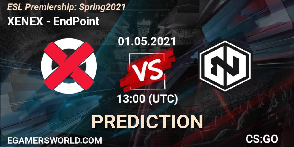 Prognose für das Spiel XENEX VS EndPoint. 01.05.2021 at 13:00. Counter-Strike (CS2) - ESL Premiership: Spring 2021