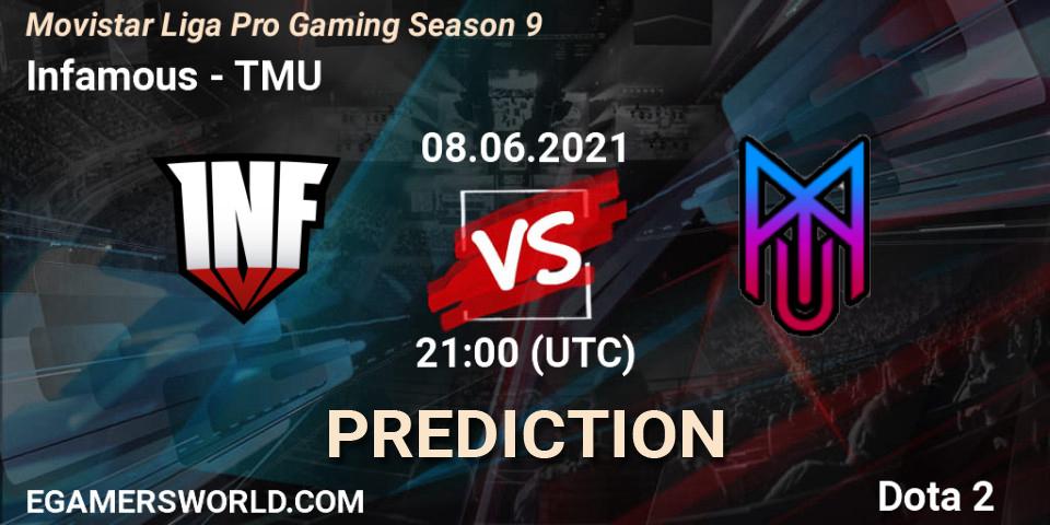 Prognose für das Spiel Infamous VS TMU. 09.06.2021 at 00:14. Dota 2 - Movistar Liga Pro Gaming Season 9