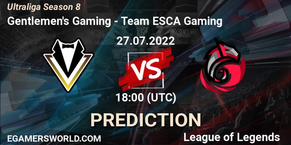 Prognose für das Spiel Gentlemen's Gaming VS Team ESCA Gaming. 27.07.2022 at 18:45. LoL - Ultraliga Season 8
