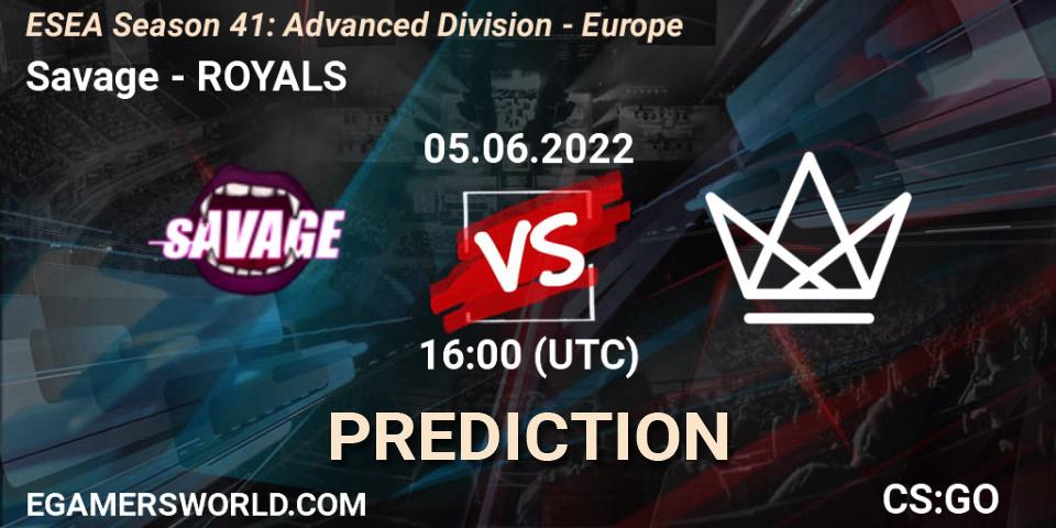 Prognose für das Spiel Savage VS ROYALS. 05.06.2022 at 16:00. Counter-Strike (CS2) - ESEA Season 41: Advanced Division - Europe