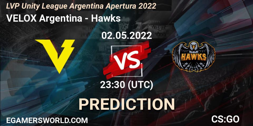 Prognose für das Spiel VELOX Argentina VS Hawks. 02.05.22. CS2 (CS:GO) - LVP Unity League Argentina Apertura 2022