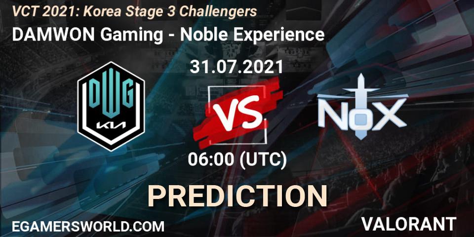 Prognose für das Spiel DAMWON Gaming VS Noble Experience. 31.07.2021 at 06:00. VALORANT - VCT 2021: Korea Stage 3 Challengers