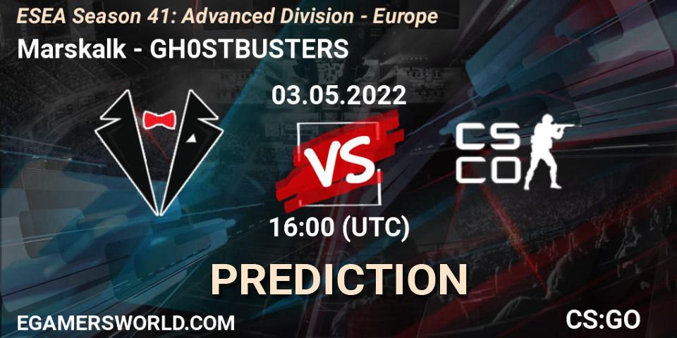 Prognose für das Spiel Marskalk VS GH0STBUSTERS. 03.05.2022 at 16:00. Counter-Strike (CS2) - ESEA Season 41: Advanced Division - Europe