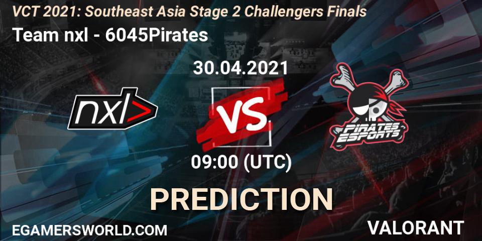 Prognose für das Spiel Team nxl VS 6045Pirates. 30.04.2021 at 09:00. VALORANT - VCT 2021: Southeast Asia Stage 2 Challengers Finals