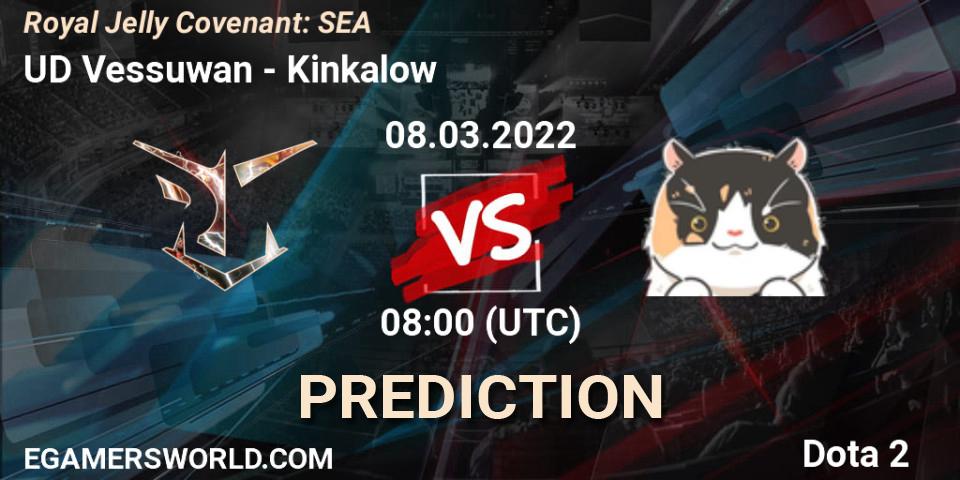 Prognose für das Spiel UD Vessuwan VS Kinkalow. 08.03.2022 at 09:01. Dota 2 - Royal Jelly Covenant: SEA