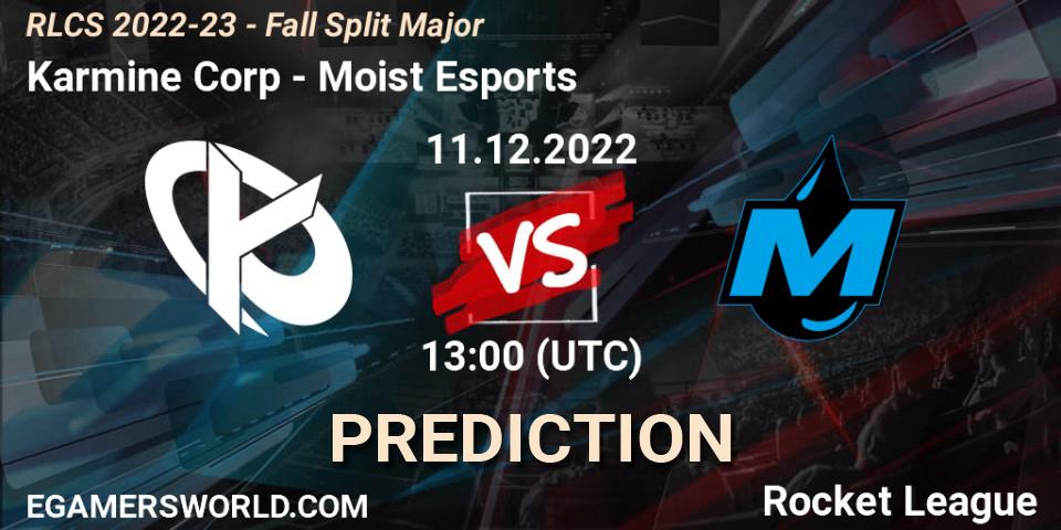 Prognose für das Spiel Karmine Corp VS Moist Esports. 11.12.2022 at 14:10. Rocket League - RLCS 2022-23 - Fall Split Major