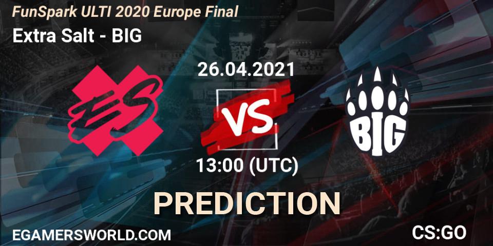 Prognose für das Spiel Extra Salt VS BIG. 26.04.2021 at 13:00. Counter-Strike (CS2) - Funspark ULTI 2020 Finals