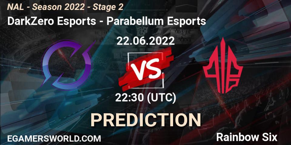Prognose für das Spiel DarkZero Esports VS Parabellum Esports. 22.06.2022 at 22:30. Rainbow Six - NAL - Season 2022 - Stage 2