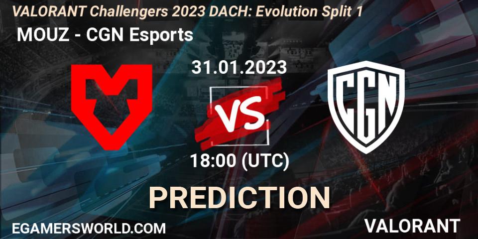 Prognose für das Spiel MOUZ VS CGN Esports. 31.01.23. VALORANT - VALORANT Challengers 2023 DACH: Evolution Split 1