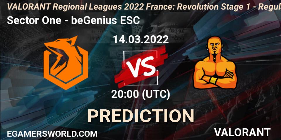 Prognose für das Spiel Sector One VS beGenius ESC. 14.03.2022 at 20:45. VALORANT - VALORANT Regional Leagues 2022 France: Revolution Stage 1 - Regular Season