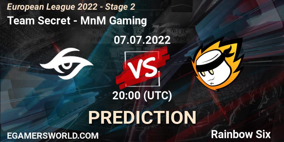 Prognose für das Spiel Team Secret VS MnM Gaming. 07.07.22. Rainbow Six - European League 2022 - Stage 2