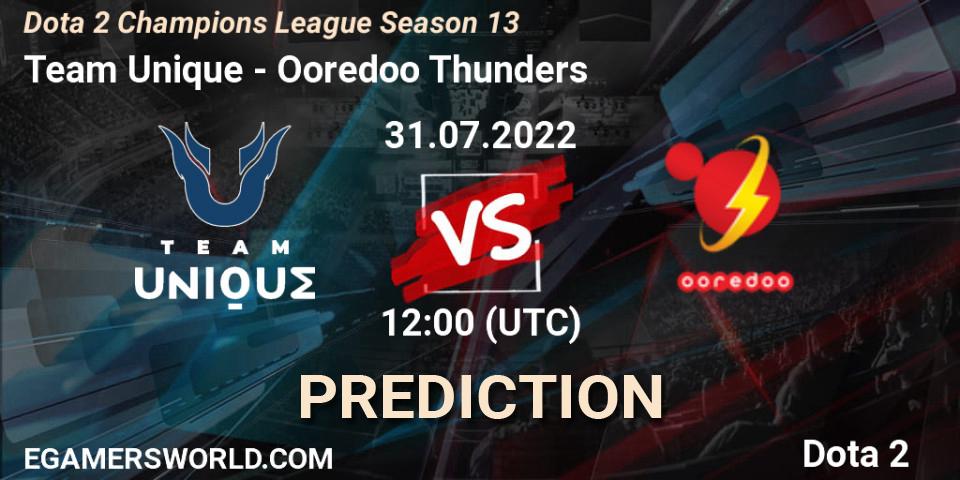 Prognose für das Spiel Team Unique VS Ooredoo Thunders. 31.07.22. Dota 2 - Dota 2 Champions League Season 13