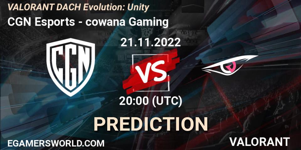 Prognose für das Spiel CGN Esports VS cowana Gaming. 21.11.22. VALORANT - VALORANT DACH Evolution: Unity