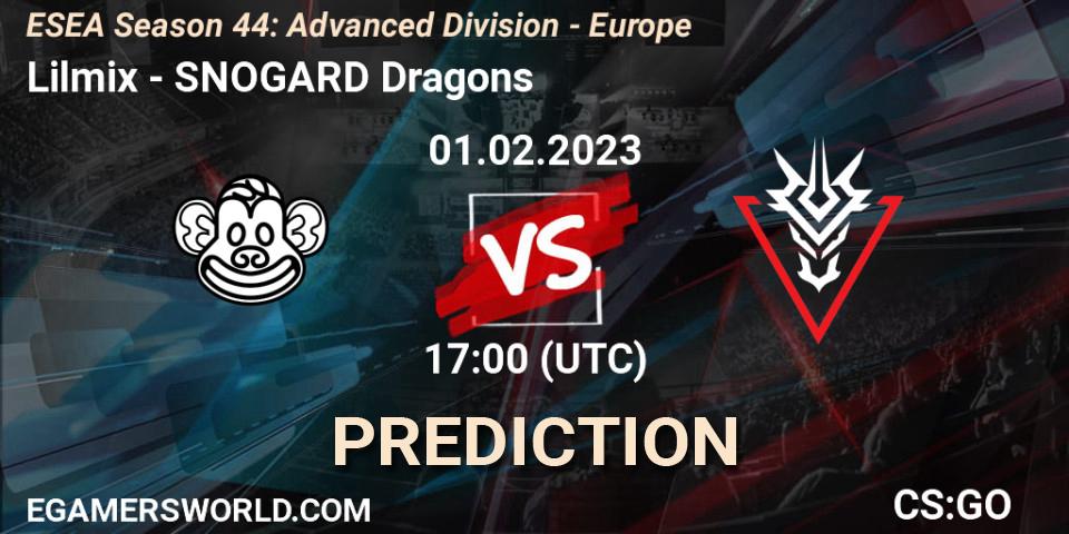 Prognose für das Spiel Lilmix VS SNOGARD Dragons. 01.02.23. CS2 (CS:GO) - ESEA Season 44: Advanced Division - Europe