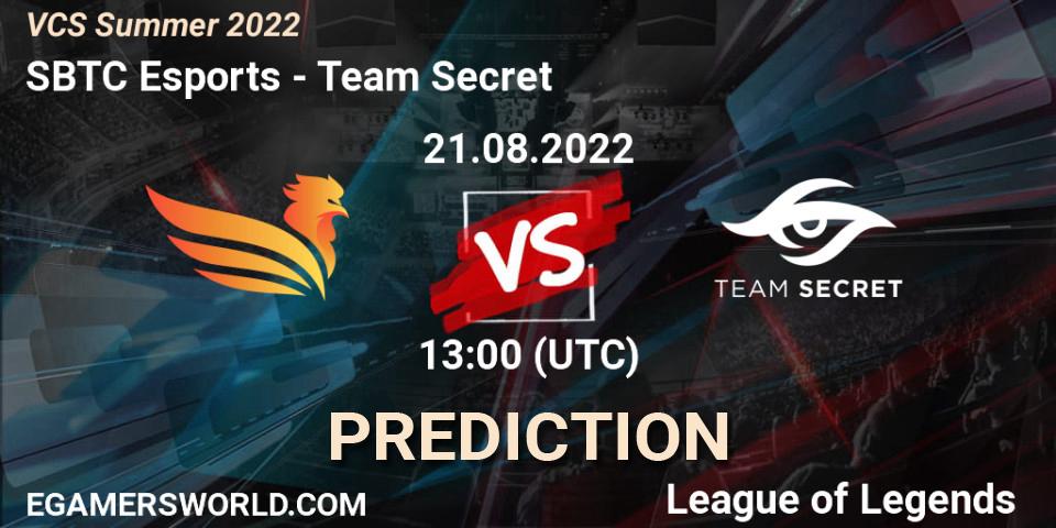 Prognose für das Spiel SBTC Esports VS Team Secret. 21.08.2022 at 12:00. LoL - VCS Summer 2022