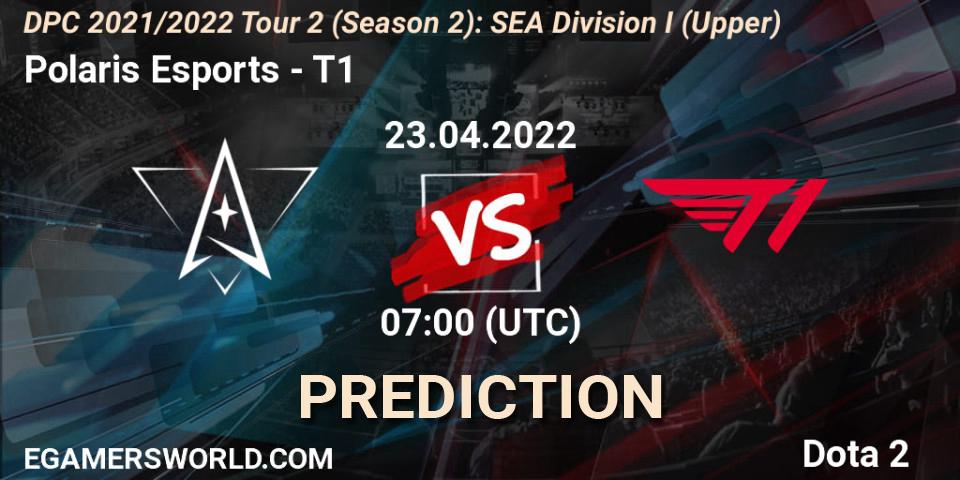 Prognose für das Spiel Polaris Esports VS T1. 23.04.2022 at 07:01. Dota 2 - DPC 2021/2022 Tour 2 (Season 2): SEA Division I (Upper)