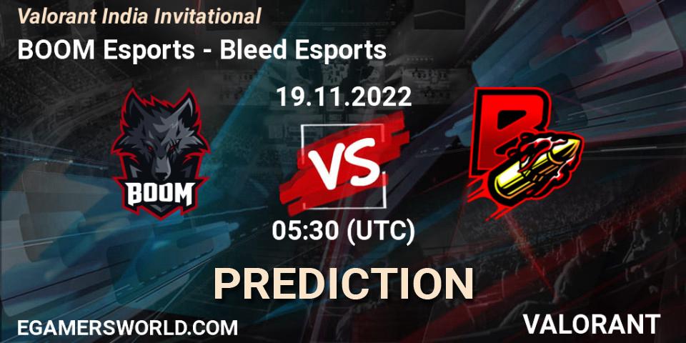 Prognose für das Spiel BOOM Esports VS Bleed Esports. 19.11.2022 at 07:30. VALORANT - Valorant India Invitational