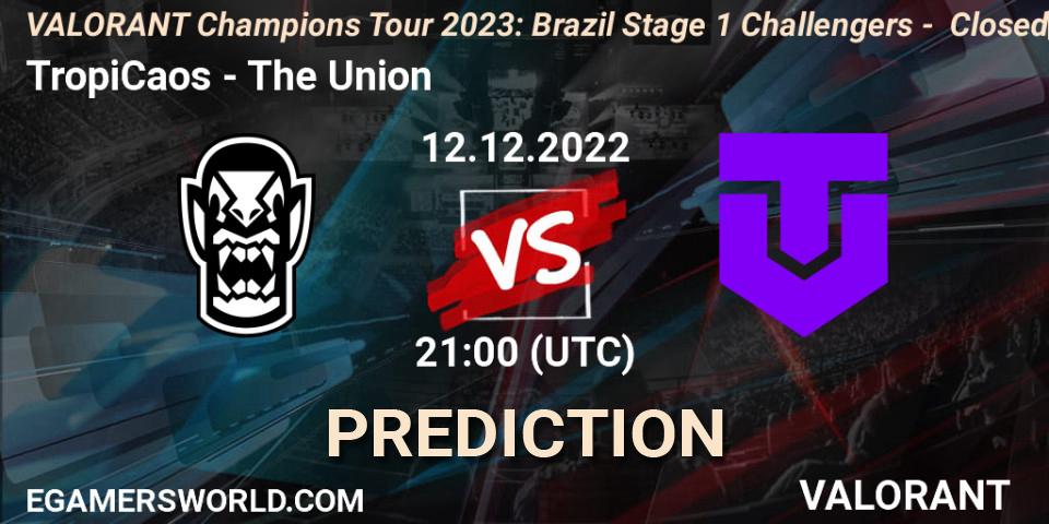 Prognose für das Spiel TropiCaos VS The Union. 12.12.2022 at 21:00. VALORANT - VALORANT Champions Tour 2023: Brazil Stage 1 Challengers - Closed Qualifier