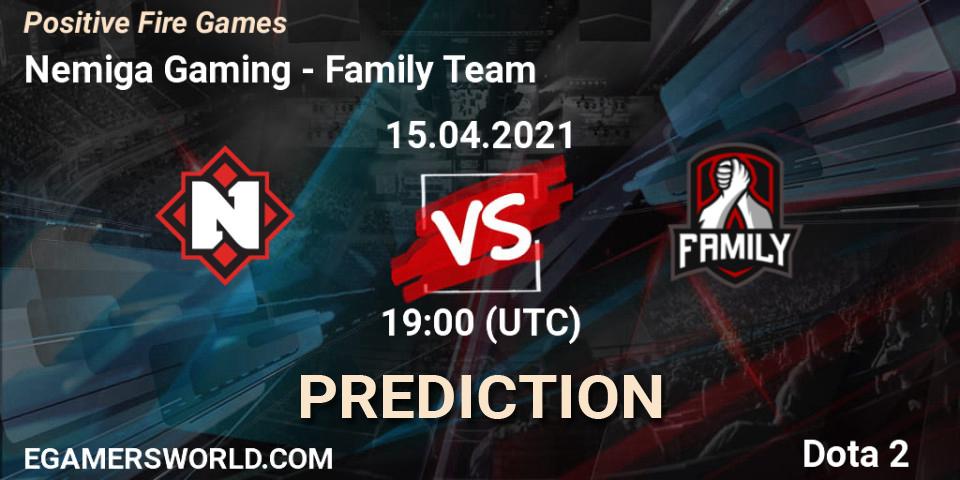 Prognose für das Spiel Nemiga Gaming VS Family Team. 15.04.2021 at 19:06. Dota 2 - Positive Fire Games