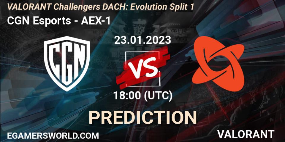 Prognose für das Spiel CGN Esports VS AEX-1. 23.01.23. VALORANT - VALORANT Challengers 2023 DACH: Evolution Split 1