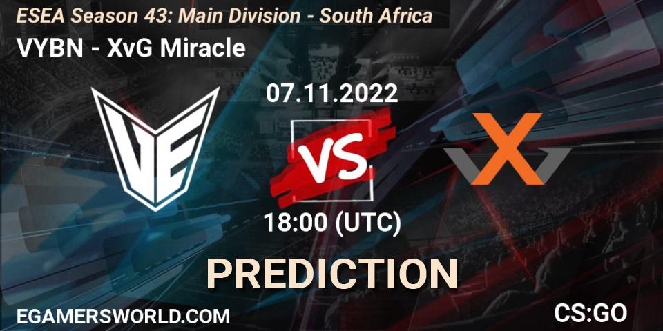 Prognose für das Spiel VYBN VS XvG Miracle. 07.11.2022 at 18:00. Counter-Strike (CS2) - ESEA Season 43: Main Division - South Africa