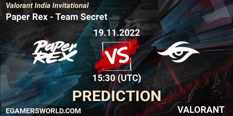 Prognose für das Spiel Paper Rex VS Team Secret. 19.11.22. VALORANT - Valorant India Invitational