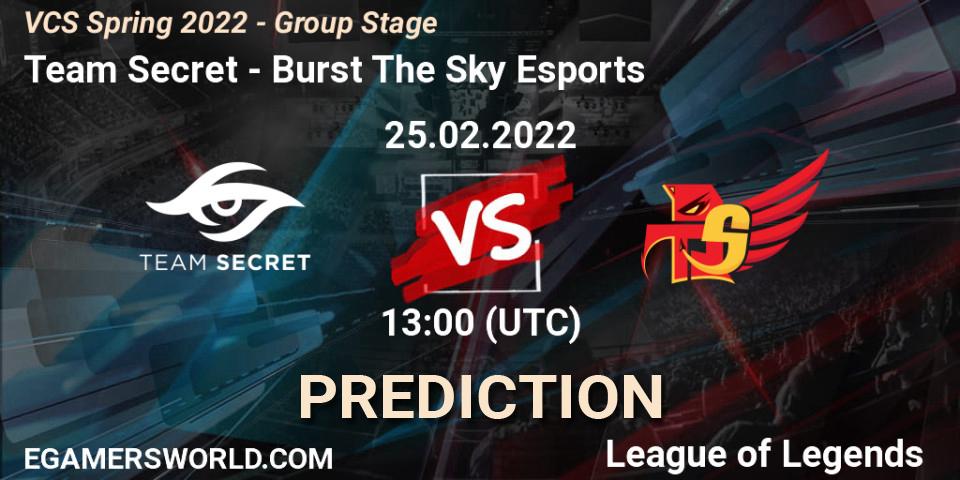 Prognose für das Spiel Team Secret VS Burst The Sky Esports. 25.02.2022 at 13:00. LoL - VCS Spring 2022 - Group Stage 