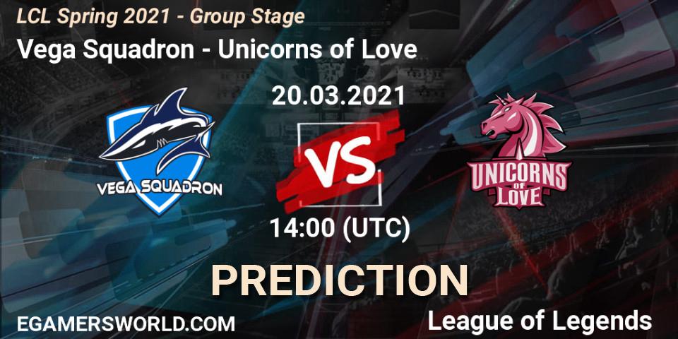 Prognose für das Spiel Vega Squadron VS Unicorns of Love. 20.03.21. LoL - LCL Spring 2021 - Group Stage